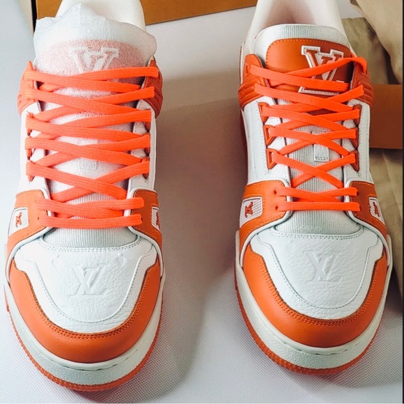 NEW Louis Vuitton Orange Monogram Embossed Trainer Sneakers - Picture 13 of 15